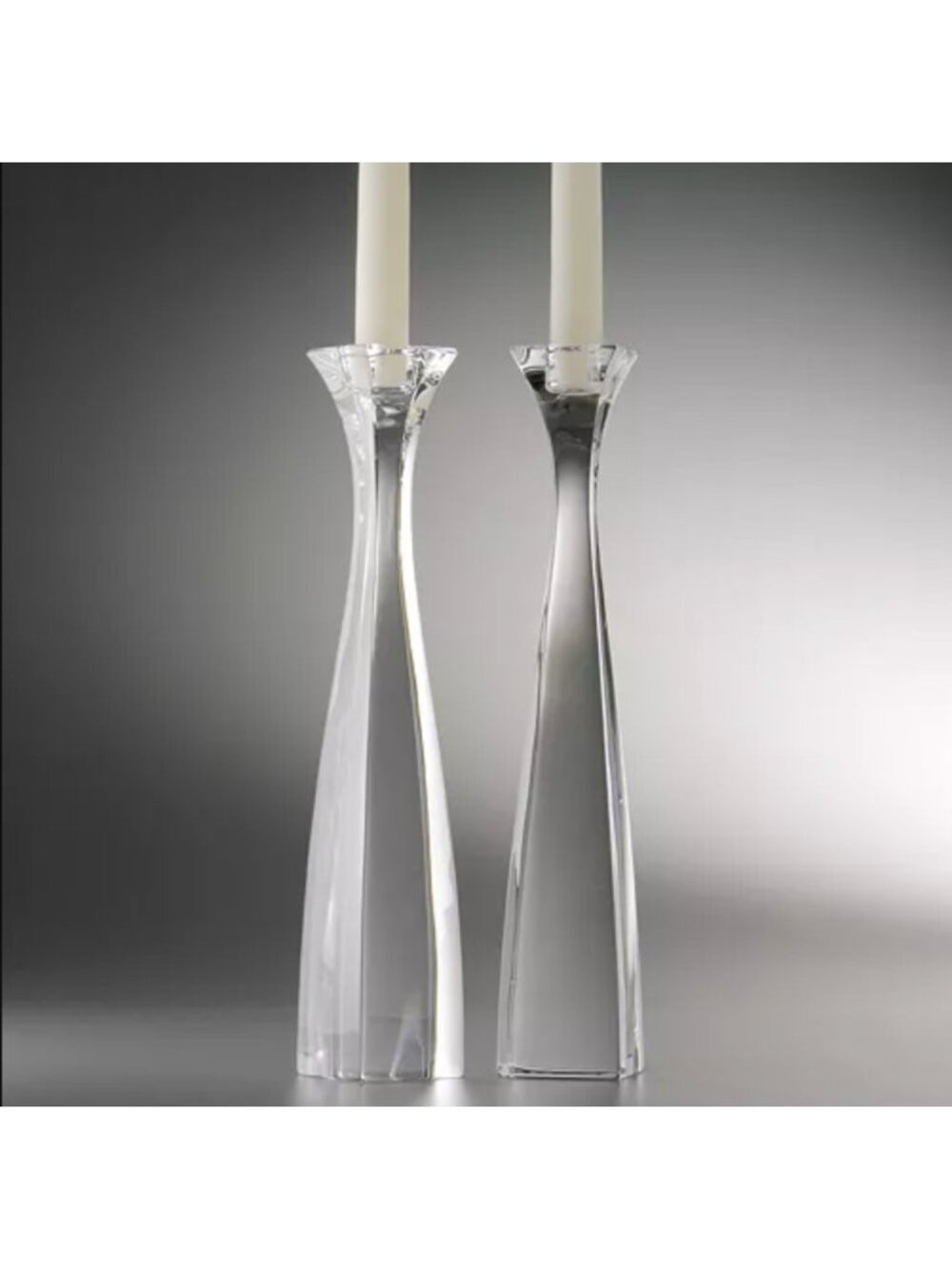 Nambe Cascade Candlesticks Set of Two Pair Clear Lead Crystal Karim Rashid 12"